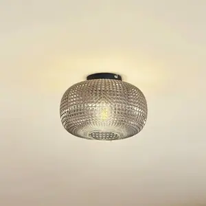 Lindby - plafondlamp - 1licht - Glas, ijzer - H: 17.3 cm - E27 - rookgrijs, zandzwart pas cher