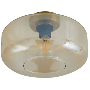 Lindby - plafondlamp - 1licht - Glas, ijzer - H: 17.3 cm - E27 - amber, messing pas cher