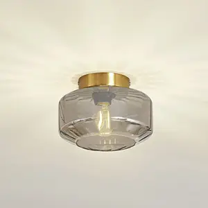 Lindby - plafondlamp - 1licht - Glas, ijzer - H: 15.3 cm - E27 - rookg... pas cher