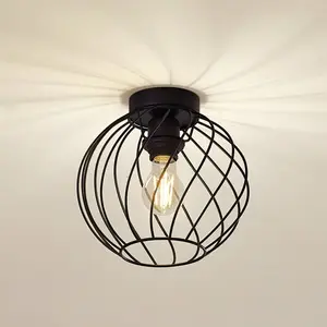 Lindby - plafondlamp - 1licht - Metaal - H: 22.5 cm - E27 - zwart pas cher