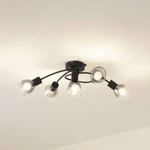 Lindby - plafondlamp - 5lichts - Glas, ijzer - H: 18 cm - E14 - rookgrijs, mat zwart pas cher