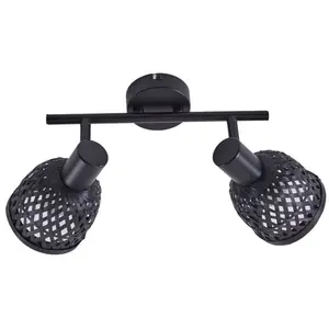 Lindby - plafondlamp hout - 2lichts - Bamboe, metaal - H: 20 cm - E14 ... pas cher