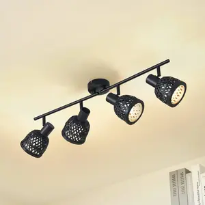 Lindby - plafondlamp hout - 4lichts - Bamboe, metaal - H: 20 cm - E14 ... pas cher