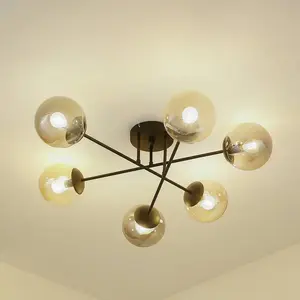 Lindby - plafondlamp - 6lichts - Ijzer, glas - H: 25 cm - E14 - zwart,... pas cher
