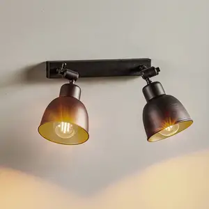 Euluna - wandlamp - 2lichts - Staal - H: 20 cm - E27 - zwart