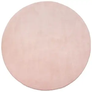 the carpet Relax tapis moelleux à poils courts antidérapant lavable à 30 degrés Rose 120 cm Rond pas cher