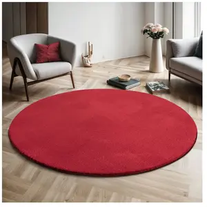 the carpet Relax tapis moelleux à poils courts antidérapant lavable à 30 degrés Rouge 120 cm Rond pas cher