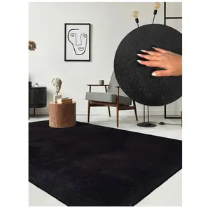 the carpet Relax tapis moelleux à poils courts antidérapant lavable à 30 degrés Noir 200 x 280 cm pas cher