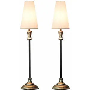 LOBERON Tafellamp set van 2 Obsonville zilverkleurig/zwart/crème pas cher