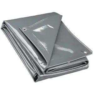 WILTEC Bâche de camion 5 x 8m Grise 650 g/m² Polyester Revêtement pvc  illets inox 100cm Haute protection Vol uv Intempéries Moisi Étanche Solide Haute pas cher