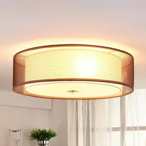 Lindby - plafondlamp - 3lichts - Stof, metaal, glas - H: 14.5 cm - E27 - bruin, wit, chroom pas cher