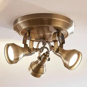 Lindby - plafondlamp - 3lichts - metaal - H: 12.5 cm - GU10 - oud-messing pas cher