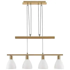 LAMPENWELT Lindby - hanglamp - 4lichts - glas, metaal - E14 - wit, mat messing pas cher
