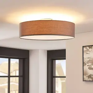 Lindby - plafondlamp - 3lichts - Stof, metaal - H: 17 cm - E27 - grijs, wit, mat nikkel pas cher