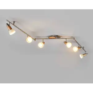 Lindby - plafondlamp - 6lichts - Metaal, hout, glas - H: 18.5 cm - E14 - nikkel gesatineerd, hout, wit gesatineerd pas cher
