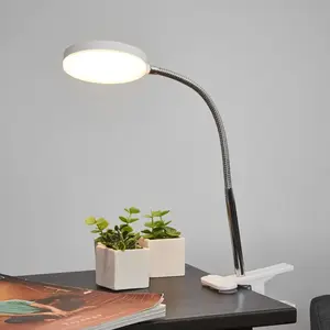 Lindby - Klemlamp - 1licht - Plastic, metaal - H: 36 cm - wit, chroom - Inclusief lichtbron pas cher