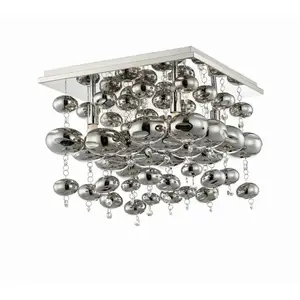 LAMPENWELT Lindby - hanglamp - 4lichts - Metaal, glas - H: 42 cm - G9 - chroom, rook pas cher