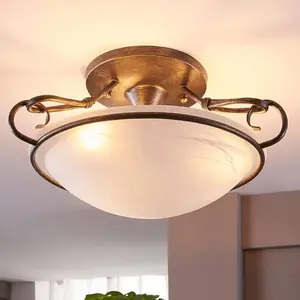 Lindby - plafondlamp - 3lichts - Metaal, glas - H: 25 cm - E27 - zilver antiek, wit albastVendu parbol