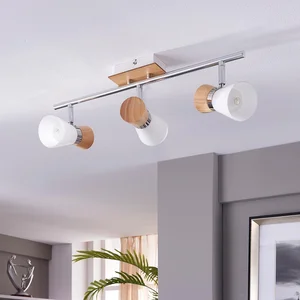 LAMPENWELT Plafonnier à intensité variable 'Vivica' en bois pour salon & salle à manger