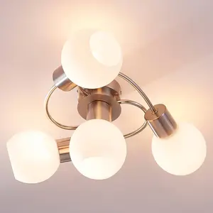 Lindby - plafondlamp - 4lichts - Glas, metaal - H: 17.5 cm - E14 - wit, nikkel gesatineerd pas cher