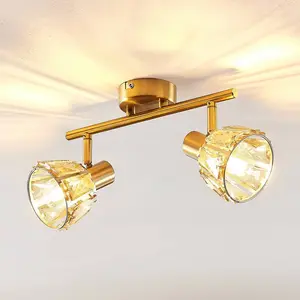 Lindby - plafondlamp - 2lichts - glas, staal - H: 18 cm - E14 - helder, messing pas cher
