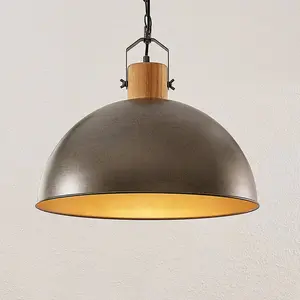 Lindby - hanglamp - 1licht - Ijzer, hout - E27 - metallic groen, licht hout pas cher