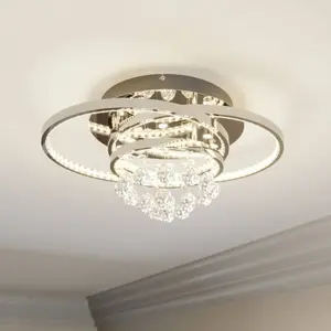 Lucande - LED plafondlamp- met dimmer - 1licht - ijzer, kristal, aluminium - H: 19.5 cm - chroom, helder - Inclusief lichtbron pas cher