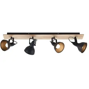 Lindby - buitenspot - 4lichts - Staal, hout - H: 16.5 cm - E14 - zwart, licht hout pas cher