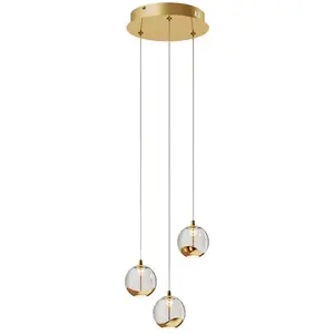 Lucande - hanglamp - 3lichts - glas, metaal - helder, goud - Inclusief lichtbronnen pas cher