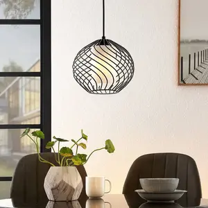 Lindby - hanglamp - 1licht - staal, glas - H: 21 cm - E27 - zwart, witVendu parbol