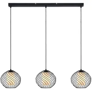 Lindby - hanglamp - 3lichts - staal, glas - H: 21 cm - E27 - zwart, wi...
