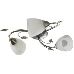 Lindby - plafondlamp - 3lichts - Metaal, glas - H: 13 cm - E14 - nikkel, wit pas cher