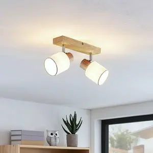 Lindby - buitenspot - 2lichts - Hout, stof - H: 18 cm - E14 - licht ho... pas cher