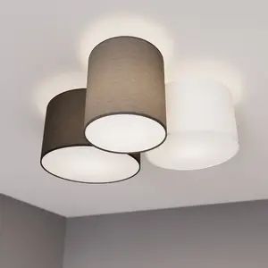 Lindby - plafondlamp - 3lichts - Stof, metaal - H: 25.5 cm - E27 - grijs, wit, bruin pas cher