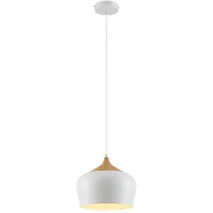 Lindby - hanglamp - 1licht - metaal, hout - H: 25.5 cm - E27 - wit, licht hout pas cher
