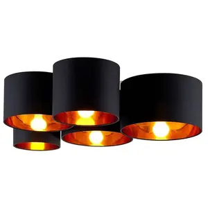 Lindby Lindby Laurenz Plafonnier 5 Lampes 83 Cm Noir-Doré pas cher