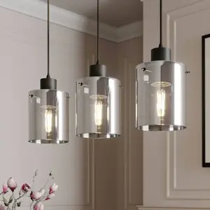 Lindby - hanglamp - 3lichts - Staal, glas - E27 - zwart, rookgrijsVendu parbol