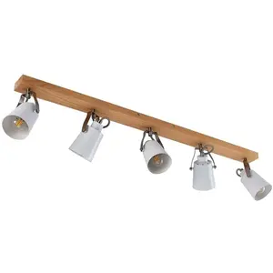 Lindby - plafondlamp - 5lichts - metaal, hout - H: 15.8 cm - E14 - hout, wit mat pas cher