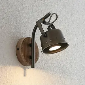 Lindby - wandlamp - 1licht - ijzer, hout - H: 21.5 cm - GU10 - bruin, zwartVendu parbol