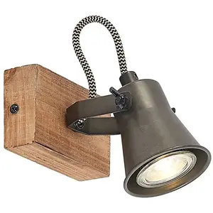 LINDBY Projecteur halogène à intensité variable 'Grandesa' en bois pour salon & salle à manger - brun, noir pas cher