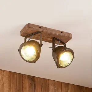 Lindby - buitenspot - 2lichts - metaal, hout - H: 17.5 cm - GU10 - zwart, bruin pas cher