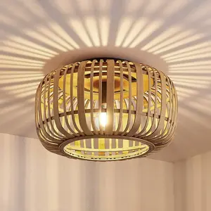 LINDBY Plafonnier à intensité variable 'Canyana' en bois pour salon & salle à manger pas cher