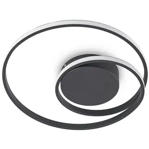 Lindby - LED plafondlamp- met dimmer - 1licht - IJzer, aluminium, siliconen - H: 7 cm - zwart - Inclusief lichtbron pas cher