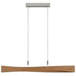 Lindby - Hanglamp- met dimmer - 1licht - Staal, eikenhout - H: 9.8 cm - mat nikkel, licht hout - Inclusief lichtbron pas cher