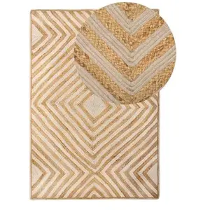 Tapis Rectangulaire Beige en Coton et Jute Mélangé avec Motif Géométri...