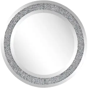 Miroir Mural Rond avec Cadre Décoratif Argenté Effet Cristaux 70 cm de Diamètre Idéal pour Salon ou Chambre Glamour et Chic Beliani pas cher