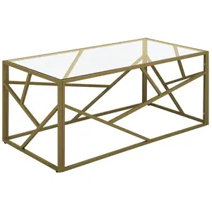 Table Basse Rectangulaire avec Plateau en Verre et Cadre en Métal Doré au Style Moderne et Glamour Beliani pas cher