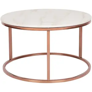 BELIANI Table basse effet marbre beige et pieds rose doré CORAL pas cher