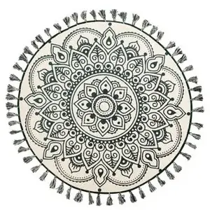 BELIANI Tapis Oriental Boho en Coton avec Motif et Pompons 120 cm Beige et Vert Irice