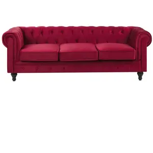 BELIANI Canapé 3 places en velours rouge foncé CHESTERFIELD pas cher